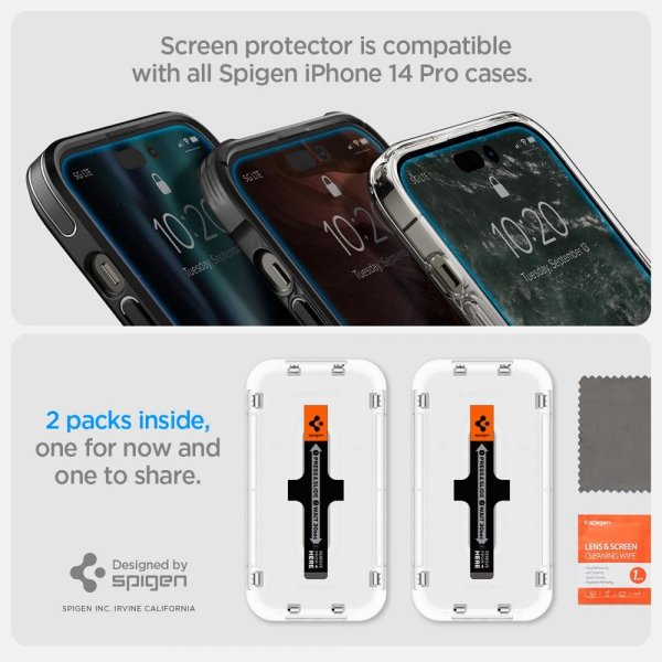 Spigen iPhone 14 Pro Max Skärmskydd GLAS.tR EZ Fit 2-pack