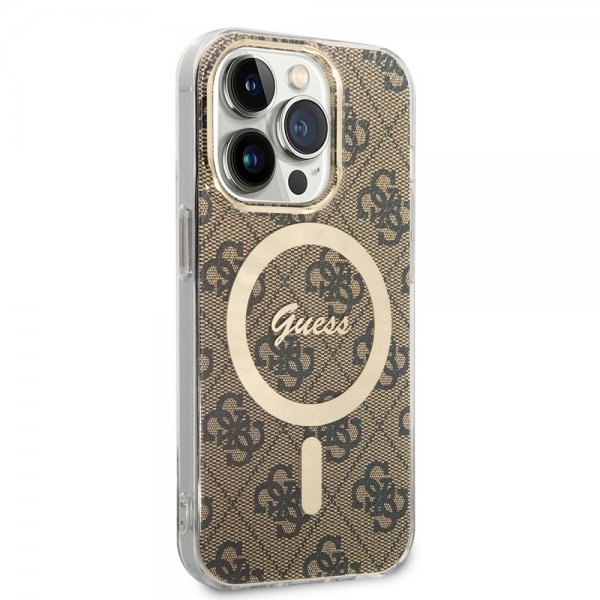 Guess iPhone 14 Pro Skal 4G Pattern MagSafe Brun
