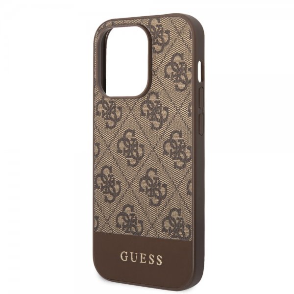 Guess iPhone 14 Pro Skal Bottom Stripe Metal Logo Brun