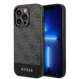 Guess iPhone 14 Pro Skal Bottom Stripe Metal Logo Grå
