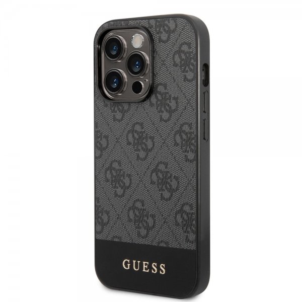 Guess iPhone 14 Pro Skal Bottom Stripe Metal Logo Grå
