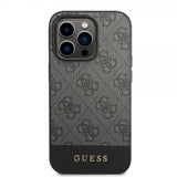 Guess iPhone 14 Pro Skal Bottom Stripe Metal Logo Grå