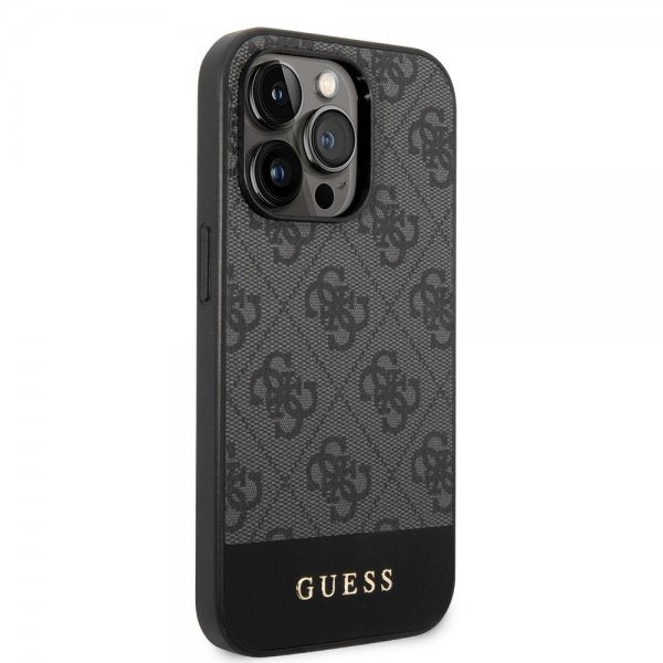 Guess iPhone 14 Pro Skal Bottom Stripe Metal Logo Grå