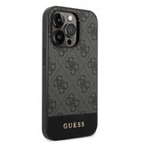 Guess iPhone 14 Pro Skal Bottom Stripe Metal Logo Grå