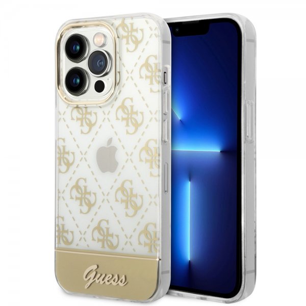 Guess iPhone 14 Pro Skal Bottom Stripe Script Logo Guld