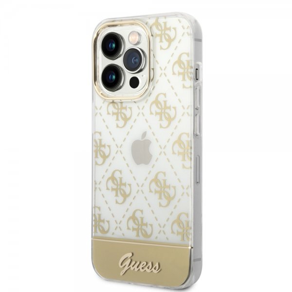 Guess iPhone 14 Pro Skal Bottom Stripe Script Logo Guld