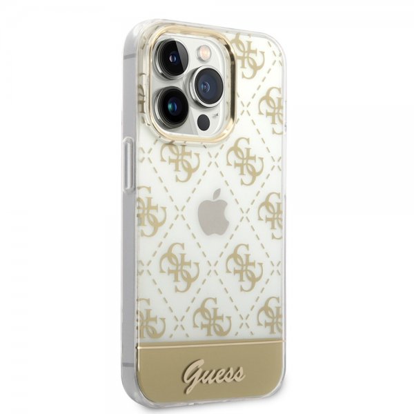 Guess iPhone 14 Pro Skal Bottom Stripe Script Logo Guld