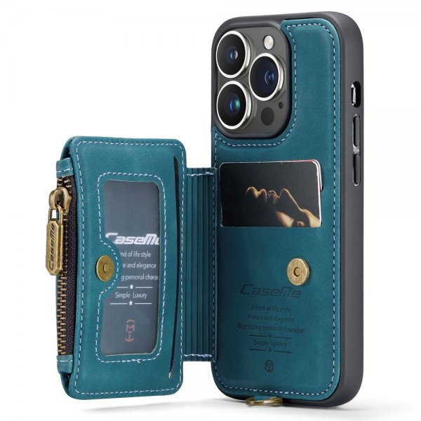 CaseMe iPhone 14 Pro Skal C20 Kortfack Dragkedja Petrol