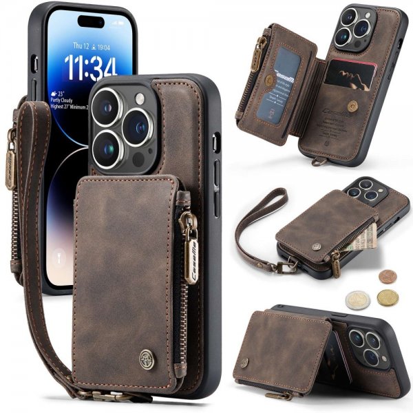 CaseMe iPhone 14 Pro Skal C20 Kortfack Dragkedja Brun