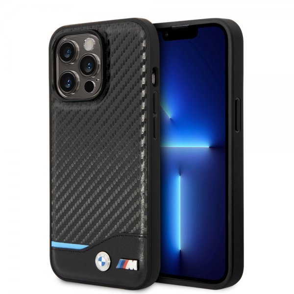BMW iPhone 14 Pro Skal Carbon Effect Printed Logo Svart