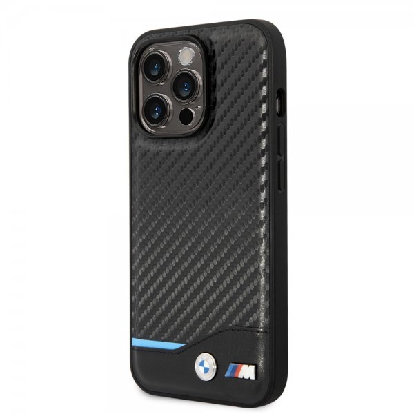 BMW iPhone 14 Pro Skal Carbon Effect Printed Logo Svart