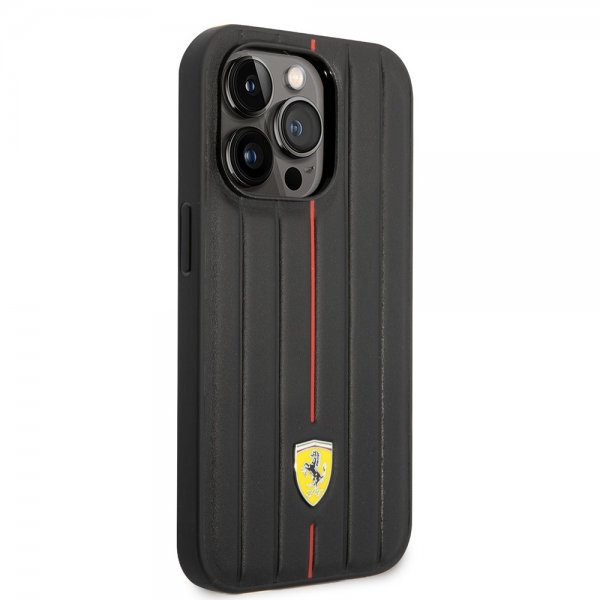 Ferrari iPhone 14 Pro Skal Embossed Stripes Röd