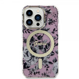 Guess iPhone 14 Pro Skal Flower MagSafe Rosa