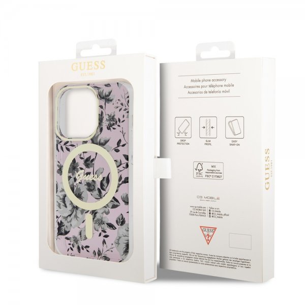 Guess iPhone 14 Pro Skal Flower MagSafe Rosa