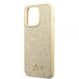 Guess iPhone 14 Pro Skal Glitter Flakes Metal Logo Guld