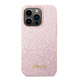 Guess iPhone 14 Pro Skal Glitter Flakes Metal Logo Rosa