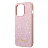 Guess iPhone 14 Pro Skal Glitter Flakes Metal Logo Rosa