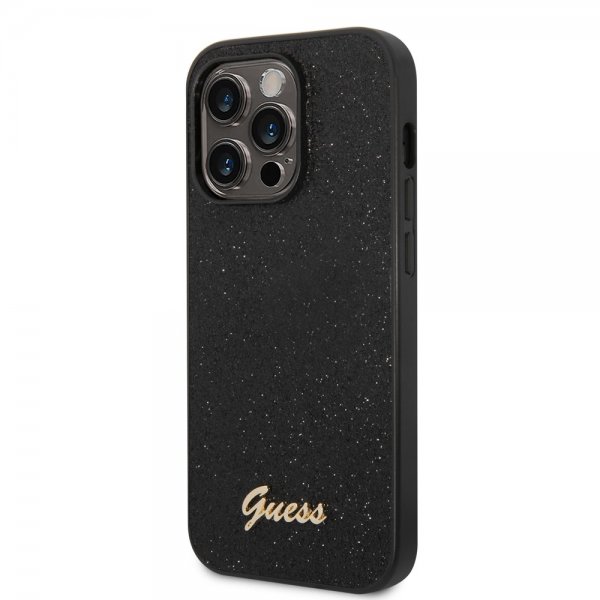 Guess iPhone 14 Pro Skal Glitter Flakes Metal Logo Svart