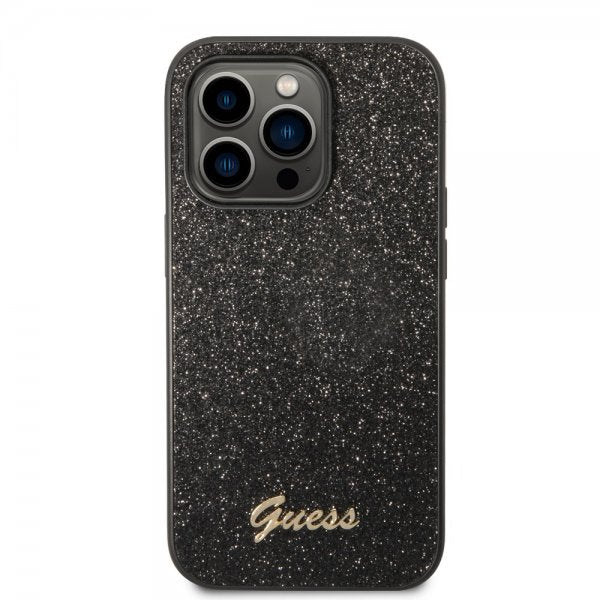 Guess iPhone 14 Pro Skal Glitter Flakes Metal Logo Svart