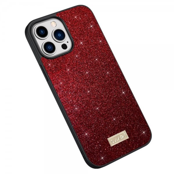 Sulada iPhone 14 Pro Skal Glitter Röd