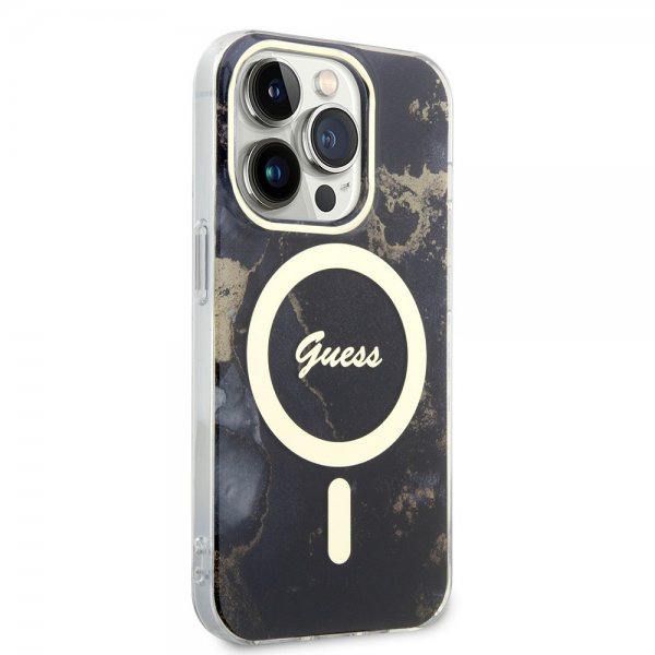 Guess iPhone 14 Pro Skal Golden Marble MagSafe Svart