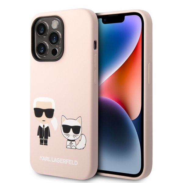 Karl Lagerfeld iPhone 14 Pro Skal Liquid Silicone Karl & Choupette MagSafe Rosa