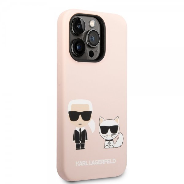 Karl Lagerfeld iPhone 14 Pro Skal Liquid Silicone Karl & Choupette MagSafe Rosa