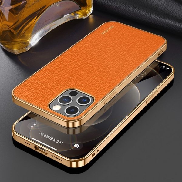 Sulada iPhone 14 Pro Skal Litchimönster Pläterad Kant Orange