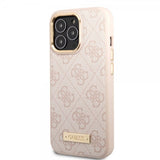 Guess iPhone 14 Pro Skal Metal Plate Logo MagSafe Rosa