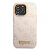 Guess iPhone 14 Pro Skal Metal Plate Logo MagSafe Rosa
