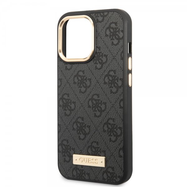 Guess iPhone 14 Pro Skal Metal Plate Logo MagSafe Svart