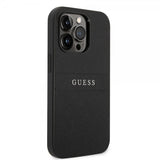 Guess iPhone 14 Pro Skal Saffiano Metal Logo Stripes Svart