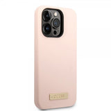 Guess iPhone 14 Pro Skal Silicone Metal Plate MagSafe Rosa