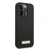 Guess iPhone 14 Pro Skal Silicone Metal Plate MagSafe Svart