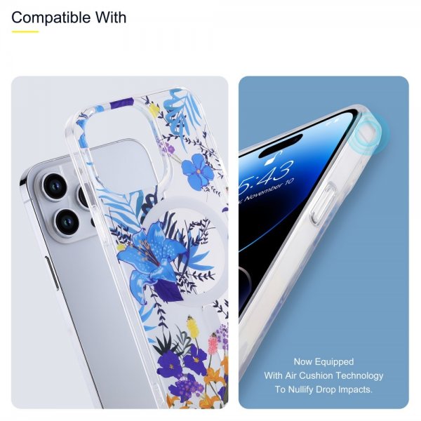 iPhone 14 Pro Skal Spring Series MagSafe Lila Blommor