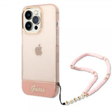 Guess iPhone 14 Pro Skal Translucent with Strap Rosa