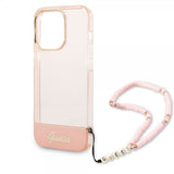 Guess iPhone 14 Pro Skal Translucent with Strap Rosa