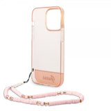 Guess iPhone 14 Pro Skal Translucent with Strap Rosa