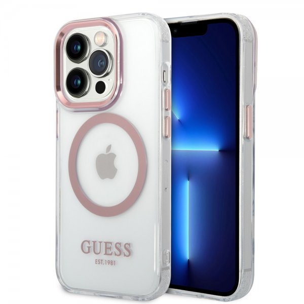 Guess iPhone 14 Pro Skal Transparent MagSafe Rosa Transparent