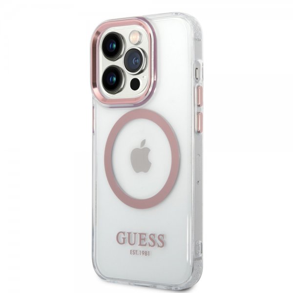 Guess iPhone 14 Pro Skal Transparent MagSafe Rosa Transparent