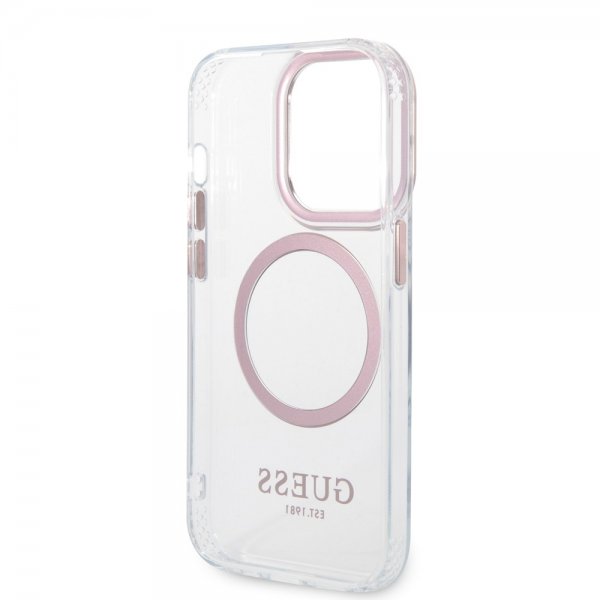 Guess iPhone 14 Pro Skal Transparent MagSafe Rosa Transparent