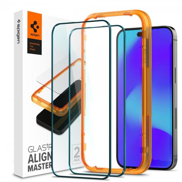 Spigen iPhone 14 Pro Skärmskydd GLAS.tR ALIGNmaster 2-pack