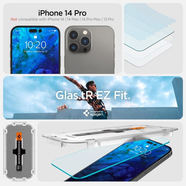 Spigen iPhone 14 Pro Skärmskydd GLAS.tR EZ Fit 2-pack