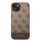 Guess iPhone 14 Skal Bottom Stripe Metal Logo Brun