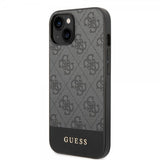 Guess iPhone 14 Skal Bottom Stripe Metal Logo Grå