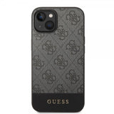 Guess iPhone 14 Skal Bottom Stripe Metal Logo Grå