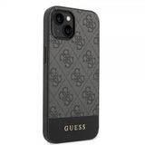 Guess iPhone 14 Skal Bottom Stripe Metal Logo Grå