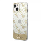 Guess iPhone 14 Skal Bottom Stripe Script Logo Guld
