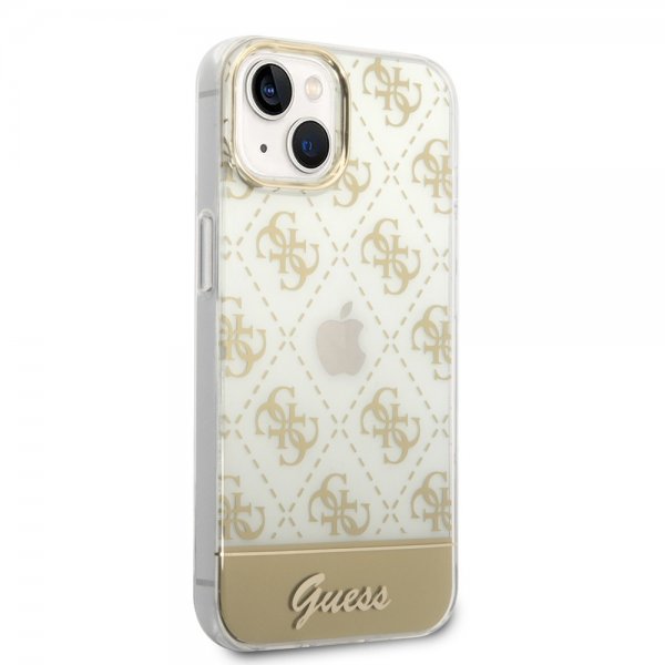 Guess iPhone 14 Skal Bottom Stripe Script Logo Guld