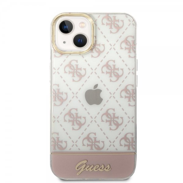 Guess iPhone 14 Skal Bottom Stripe Script Logo Rosa
